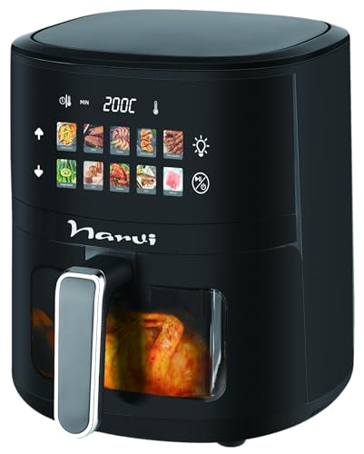 NARVI | Freidora sin aceite | Air Fryer 4,5L, Negro, 1400W, Acero inoxidable | Panel...