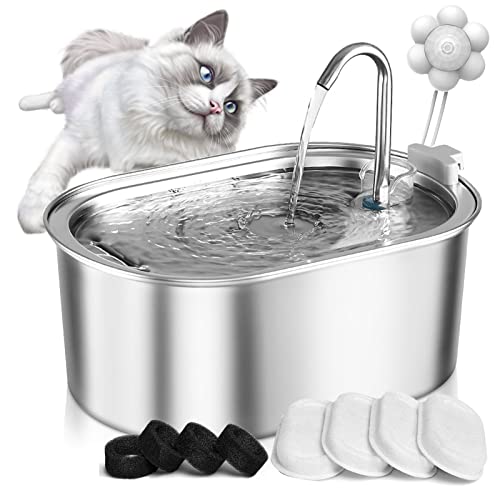 REOTEL Fountain Cat Drinking Fountain 3.2L Stainless Steel Quiet Water Fountain for...