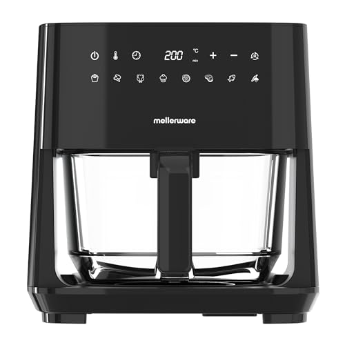 MELLERWARE - Freidora de Aire Crunchy Glass 1450W | Cestillo Cristal 4,5L | 9...