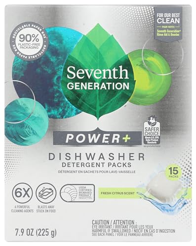 Seventh Generation Power Plus Auto Detergente para platos, 15 unidades, 15 unidades