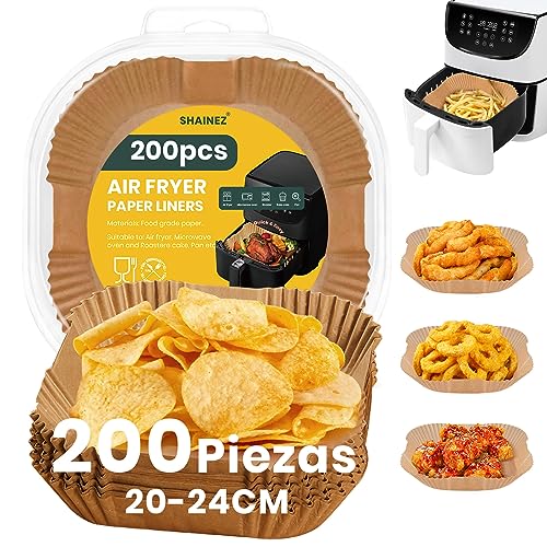 200 Piezas Papel Freidora Aire Cuadrado, Papel Para Freidora de Aire 20-24CM, Papel...