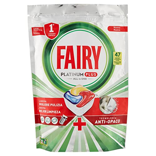 Fairy Platinum Plus - Pastillas para lavavajillas de 47 cápsulas - Detergente limón...