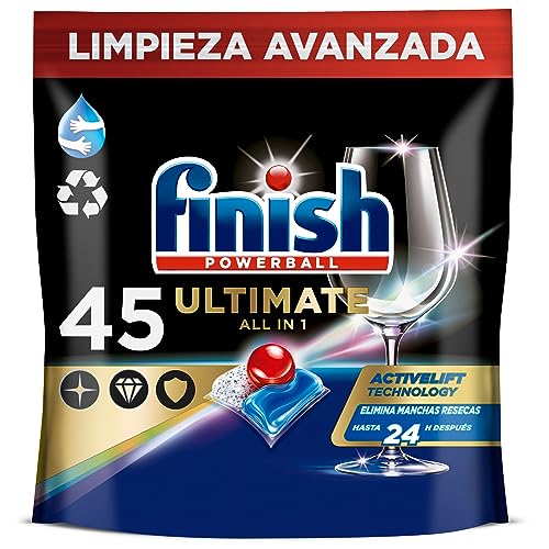 Finish Powerball Ultimate All in 1 Pastillas para el lavavajillas, eficaz contra...
