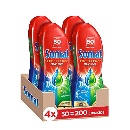 Somat Excellence Gel Anti-Grasa 50 Dosis (pack de 4, total: 200 lavados), detergente...